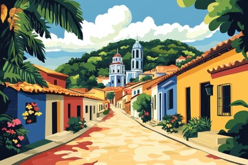 Flat Illustration of Olinda with Baroque Architecture and Carnival Spirit

