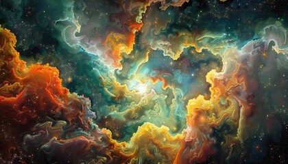Obraz premium A Celestial Tapestry of Swirling Nebulae and Glowing Stars