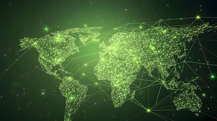 
Map of the planet. Global social network. Future. Vector.Green futuristic background with planet Earth. Internet and technology. Floating Green plexus geometric background.
