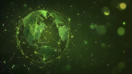 
Map of the planet. Global social network. Future. Vector.Green futuristic background with planet Earth. Internet and technology. Floating Green plexus geometric background.