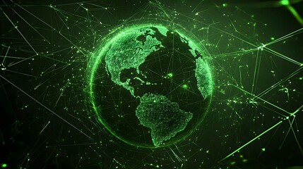 
Map of the planet. Global social network. Future. Vector.Green futuristic background with planet Earth. Internet and technology. Floating Green plexus geometric background.