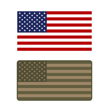 Set of American flag in regular and military versions. Vector illustration.