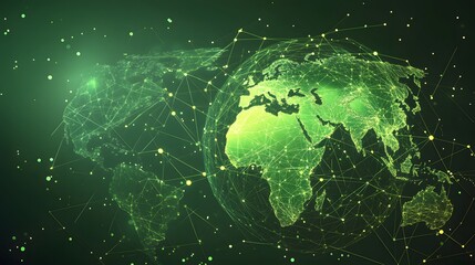 
Map of the planet. Global social network. Future. Vector.Green futuristic background with planet Earth. Internet and technology. Floating Green plexus geometric background.