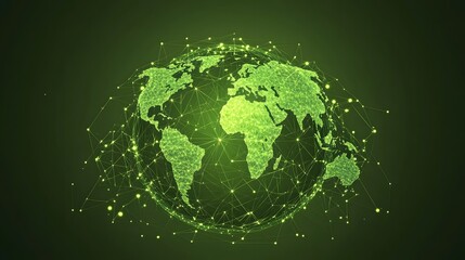 
Map of the planet. Global social network. Future. Vector.Green futuristic background with planet Earth. Internet and technology. Floating Green plexus geometric background.