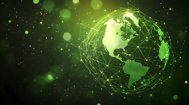 
Map of the planet. Global social network. Future. Vector.Green futuristic background with planet Earth. Internet and technology. Floating Green plexus geometric background. - Powered by Adobe