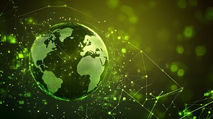 
Map of the planet. Global social network. Future. Vector.Green futuristic background with planet Earth. Internet and technology. Floating Green plexus geometric background.