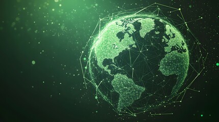 
Map of the planet. Global social network. Future. Vector.Green futuristic background with planet Earth. Internet and technology. Floating Green plexus geometric background.