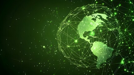 
Map of the planet. Global social network. Future. Vector.Green futuristic background with planet Earth. Internet and technology. Floating Green plexus geometric background.