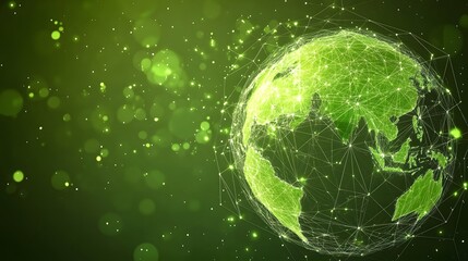 
Map of the planet. Global social network. Future. Vector.Green futuristic background with planet Earth. Internet and technology. Floating Green plexus geometric background.