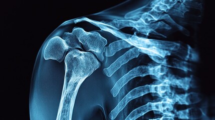 X-ray image of a shoulder joint showing bones and structure.