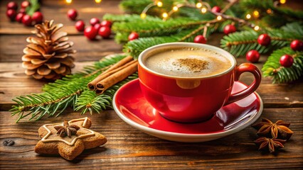 A close-up of a cappuccino in a white cup, featuring beautiful latte art on top. Surrounded by coffee beans and a rustic burlap sack, the scene highlights the warmth and richness of coffee culture.