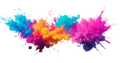 Multicolor powder explosion on White background. Colored cloud. Colorful dust explode. Paint Holi. colorful rainbow Holi paint color powder explosion with bright colors isolated white background.	