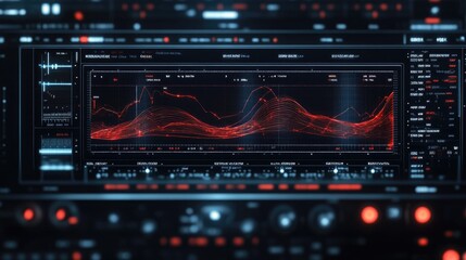Obraz premium Detailed view of a digital signal generator screen with dynamic electrical wave patterns and adjustments