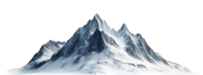 Snow-covered mountain peaks, isolated on transparent cutout background 