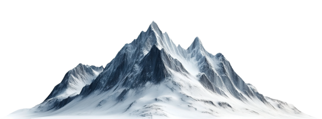 Snow-covered mountain peaks, isolated on transparent cutout background
