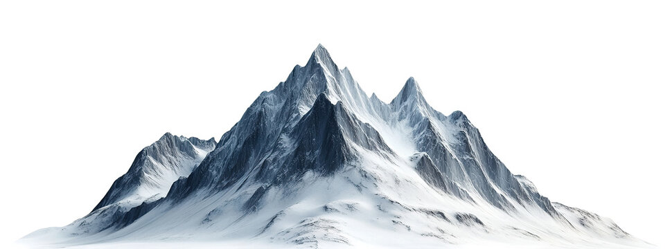 Snow-covered mountain peaks, isolated on transparent cutout background
