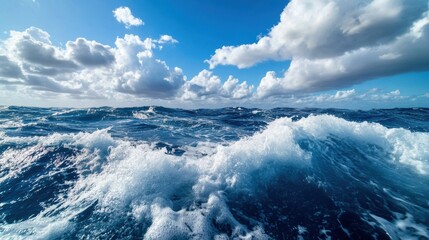 Obraz premium Waves and Clouds Under Bright Blue Sky