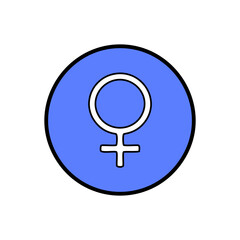 Female gender symbol icon in blue circle. Vector illustration.
