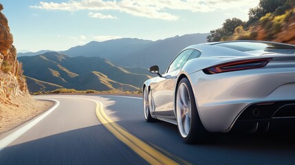 Sleek Car Driving on Winding Mountain Road