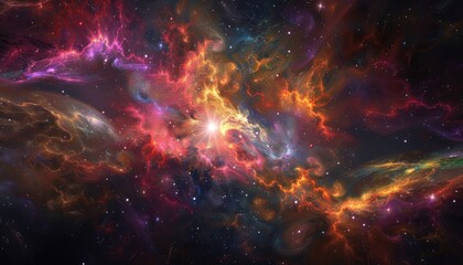 Fototapeta premium Cosmic Nebula with Bright Stars and Glowing Gas Clouds
