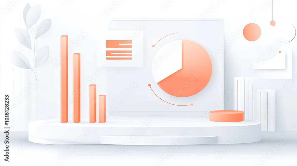 Poster A floating pink data chart in flat vector design, placed against a white background with 3D perspective and a light gray foreground for contrast.