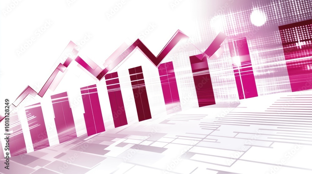Poster a floating pink data chart in flat vector design, placed against a white background with 3d perspect