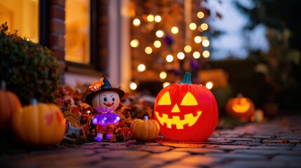 Obraz premium Colorful Halloween Scene with Vibrant Decorations