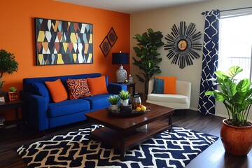 Cozy living room with vibrant decor and plants.