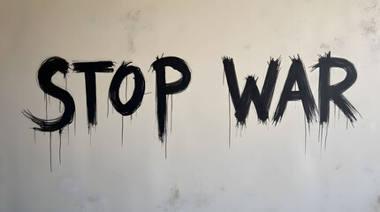 stop war handwritten on the wall