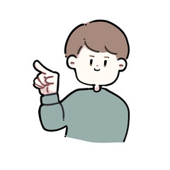 左を指さす男性