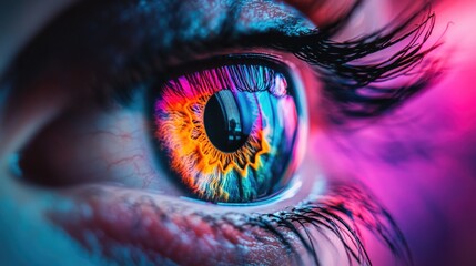 Macro shot of an eye with vibrant colors, highlighting the intricate patterns of the iris
