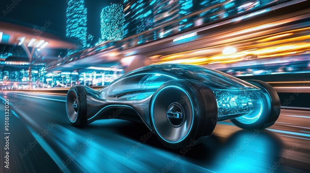 Poster conceptual image featuring an astounding technological innovation such as a sleek electric vehicle o
