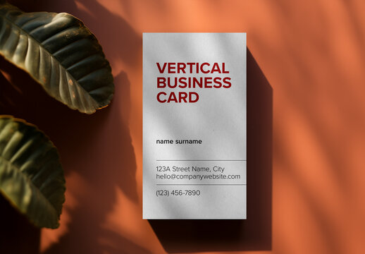 Vertical Business Card Mockup &ndash; Sunlight and Leaf Shadow Scene for Elegant Branding, Personal Identity or Minimalist Contact Card Presentation