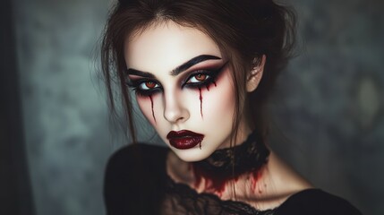 Fototapeta premium Eerie Vampire Model with Dark Makeup Effects