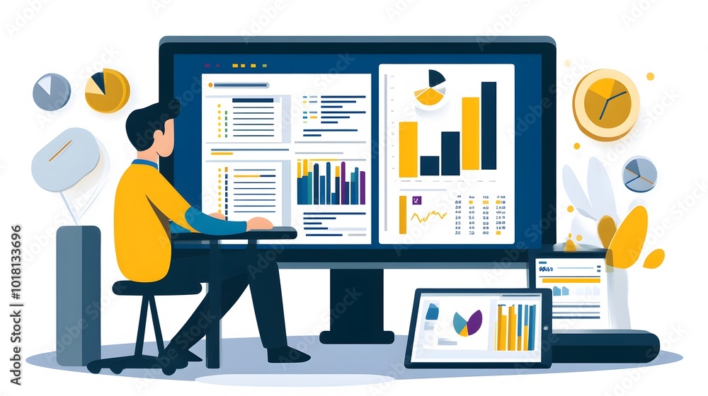 Poster analyst working with business, concept digital transformation technology strategy, analytics and dat