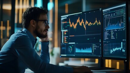 Analyst working with Business, Concept digital transformation technology strategy, Analytics and Data Management System on computer, make a report with KPI and metrics connected to database.