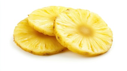 Three Slices of Ripe Pineapple on White Background