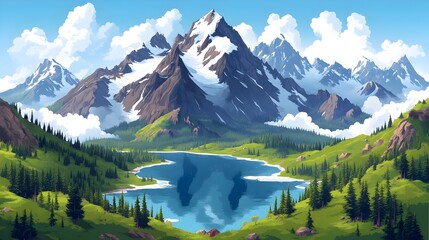 Majestic Mountainscape with Serene Alpine Lake in Vibrant Cinematic Landscape