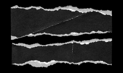 Set of Two Torn Paper Strips with Rough Edges and Empty Space on Black Background for Collage and grunge design 