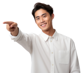 PNG Asian man is pointing holding white background technology.