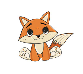 Cute baby fox. Hand drawn illustration. Painting isolated on white background.