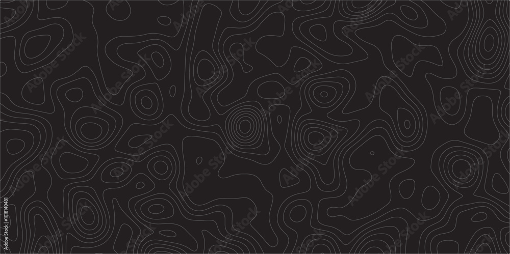 Poster Abstract white on black background Topographic line map pattern. Contour elevation topographic and textured Background Modern design with black background with topographic wavy patted.	
