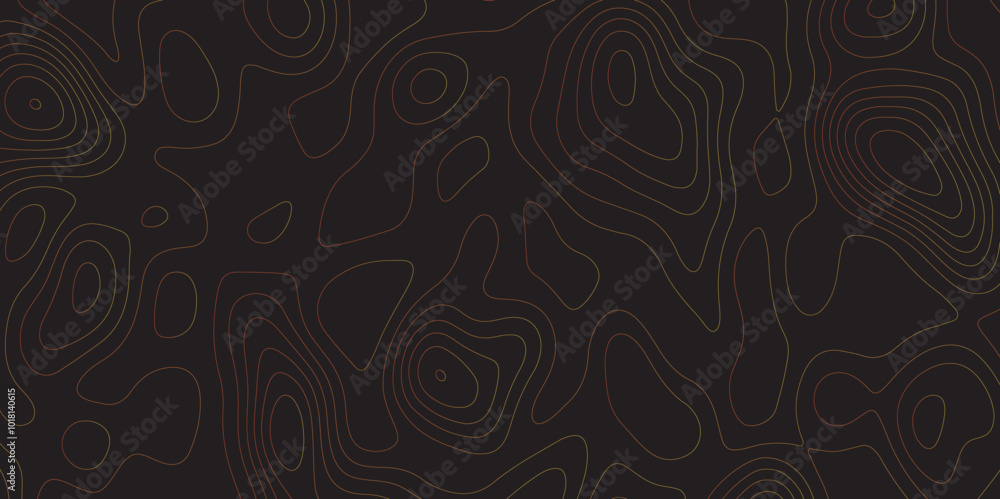 Poster Abstract black colorful gradient Topographic line map pattern background. Contour elevation topographic and textured Background Modern design with black background with topographic wavy Patte and dot	