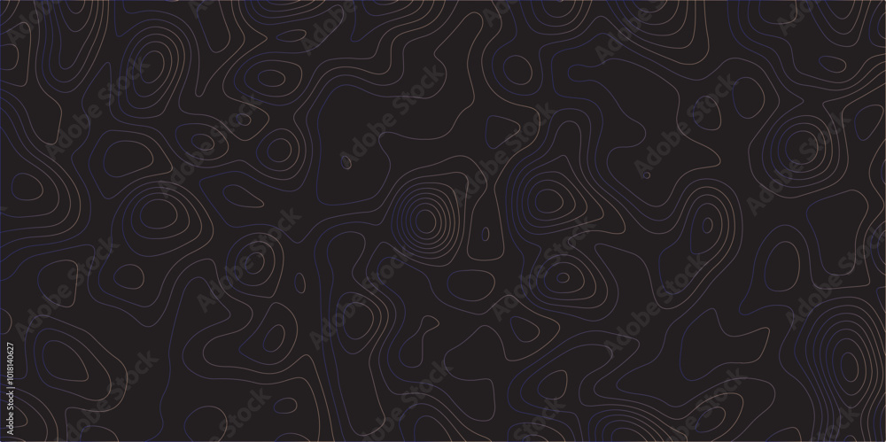 Poster Abstract black colorful gradient Topographic line map pattern background. Contour elevation topographic and textured Background Modern design with black background with topographic wavy Patte and dot	