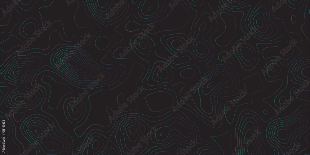 Poster Abstract black colorful gradient Topographic line map pattern background. Contour elevation topographic and textured Background Modern design with black background with topographic wavy Patte and dot	