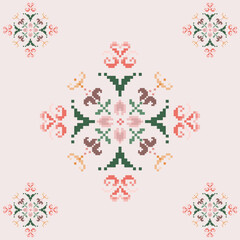 Ikat geometric abstract pastel elements embroidery seamless pattern. Perfect decorative geometry design for wallpaper, ceramic, background, texture, mosaic, ornament, fabric, clothing, illustration 