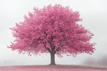 A pink tree, where each branch represents a different aspect of breast cancer support: hope, courage, awareness, and care with generatife ai