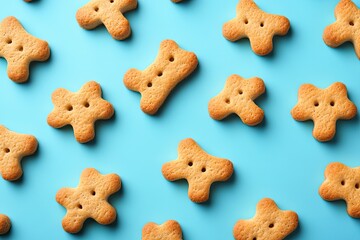 Pattern of cookies on blue background. Perfect for food blogs or articles about baking.