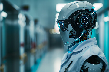 Robot cyborg humanoid helper in activities of daily life routine living with people, Generative AI