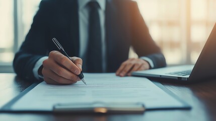 Fototapeta premium Businessman signing important documents
